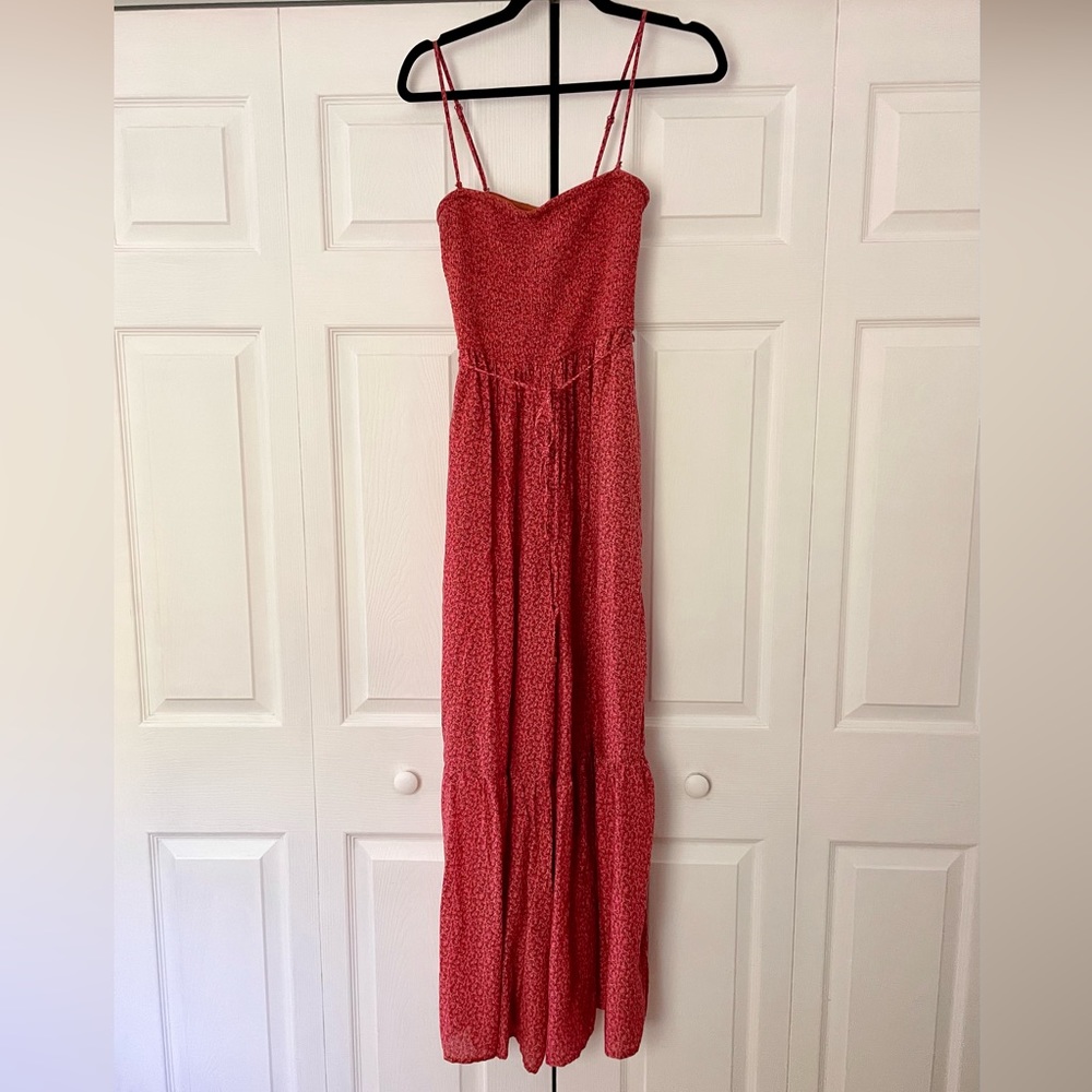 Free People Little Of Your Love Square Neck
Smocked Bodice Wide Leg Jumpsuit S